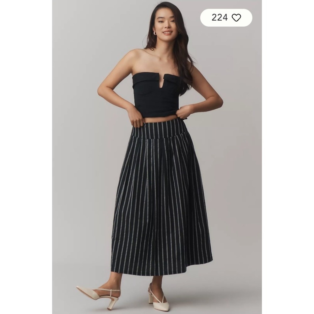 Anthropologie‎ &.Layered Pinstripe A-Line Midi Skirt